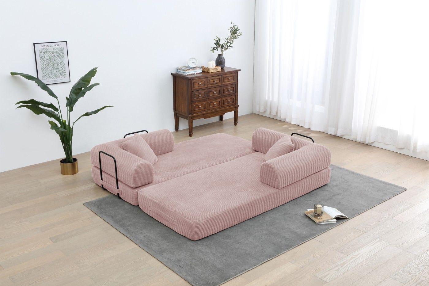 77.9'' Convertible Folding Sofa Bed – 4-in-1 Modular Floor Couch, Corduroy Small Cloud Couch, Compressed Foldable Sleeper Sofa, King Size Futon for Bedroom, Guest Room (Pink) - Renee Lane Company