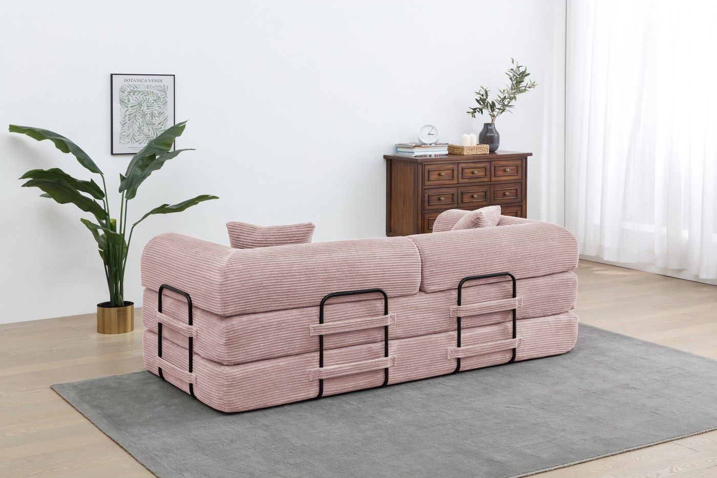 77.9'' Convertible Folding Sofa Bed – 4-in-1 Modular Floor Couch, Corduroy Small Cloud Couch, Compressed Foldable Sleeper Sofa, King Size Futon for Bedroom, Guest Room (Pink) - Renee Lane Company