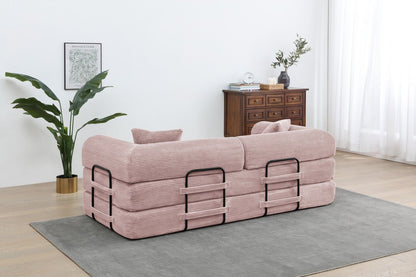 77.9'' Convertible Folding Sofa Bed – 4-in-1 Modular Floor Couch, Corduroy Small Cloud Couch, Compressed Foldable Sleeper Sofa, King Size Futon for Bedroom, Guest Room (Pink) - Renee Lane Company