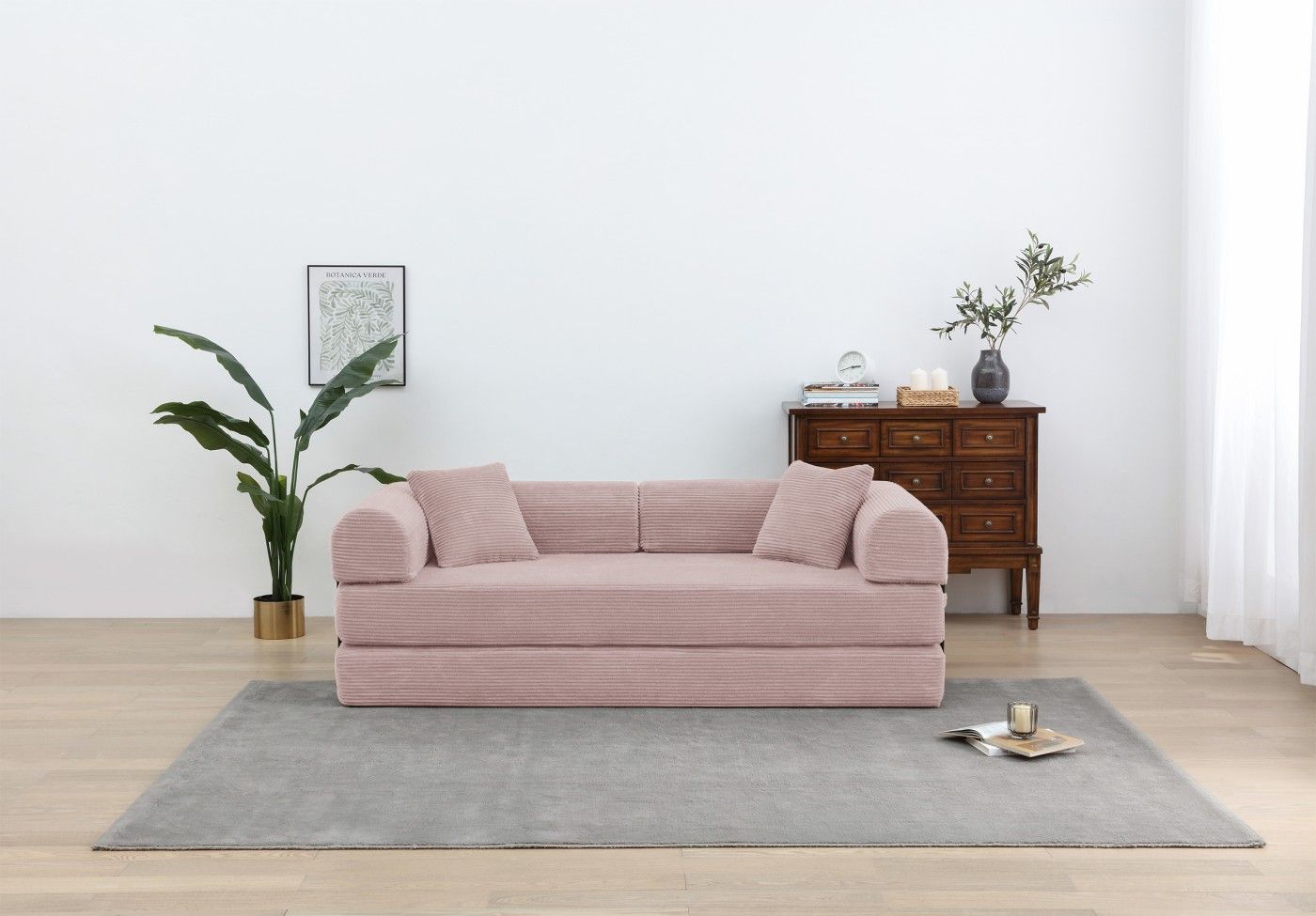 77.9'' Convertible Folding Sofa Bed – 4-in-1 Modular Floor Couch, Corduroy Small Cloud Couch, Compressed Foldable Sleeper Sofa, King Size Futon for Bedroom, Guest Room (Pink) - Renee Lane Company