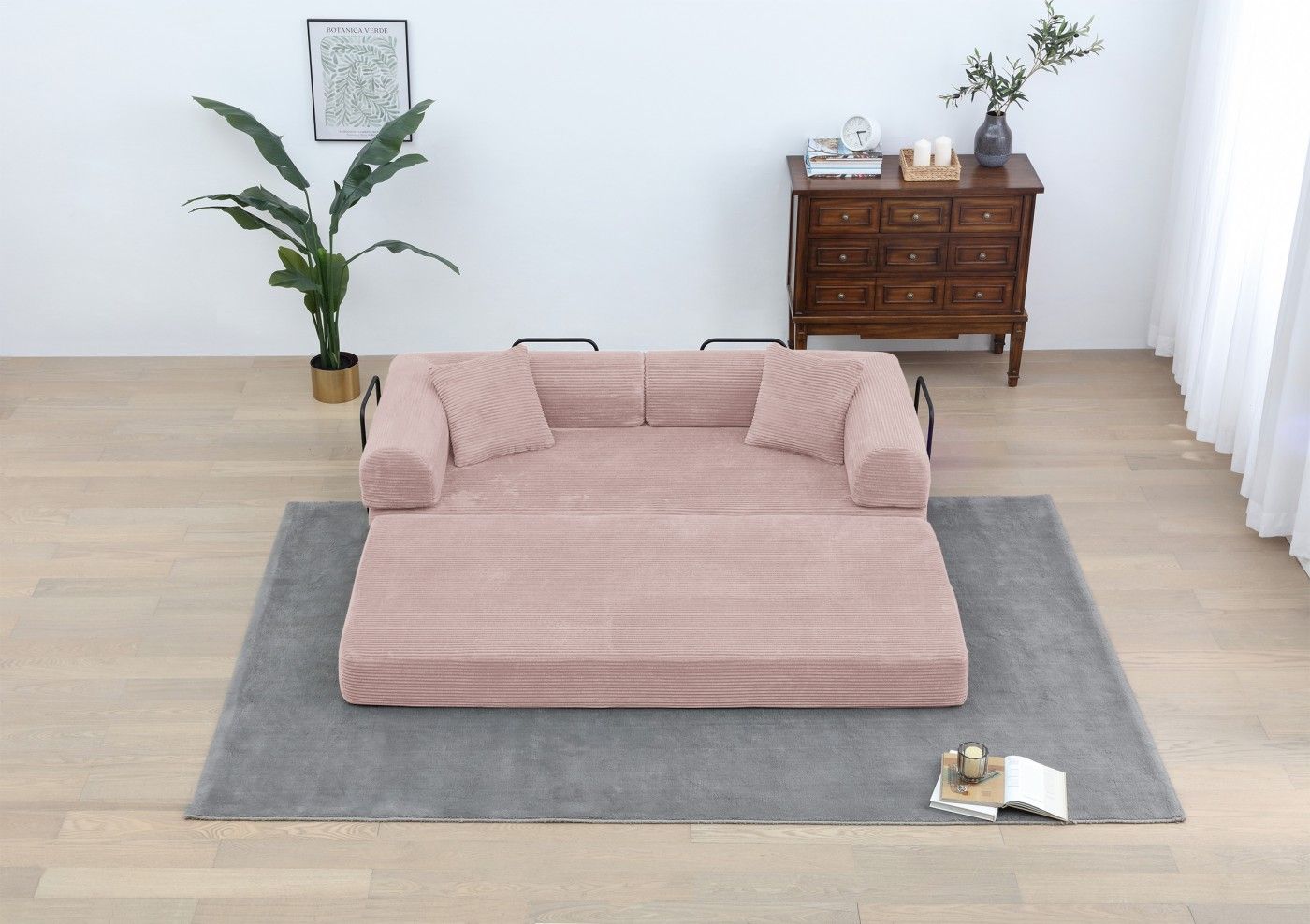 77.9'' Convertible Folding Sofa Bed – 4-in-1 Modular Floor Couch, Corduroy Small Cloud Couch, Compressed Foldable Sleeper Sofa, King Size Futon for Bedroom, Guest Room (Pink) - Renee Lane Company