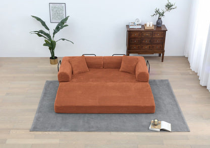 77.9'' Convertible Folding Sofa Bed – 4-in-1 Modular Floor Couch, Corduroy Small Cloud Couch, Compressed Foldable Sleeper Sofa, King Size Futon for Bedroom, Guest Room (Pink) - Renee Lane Company
