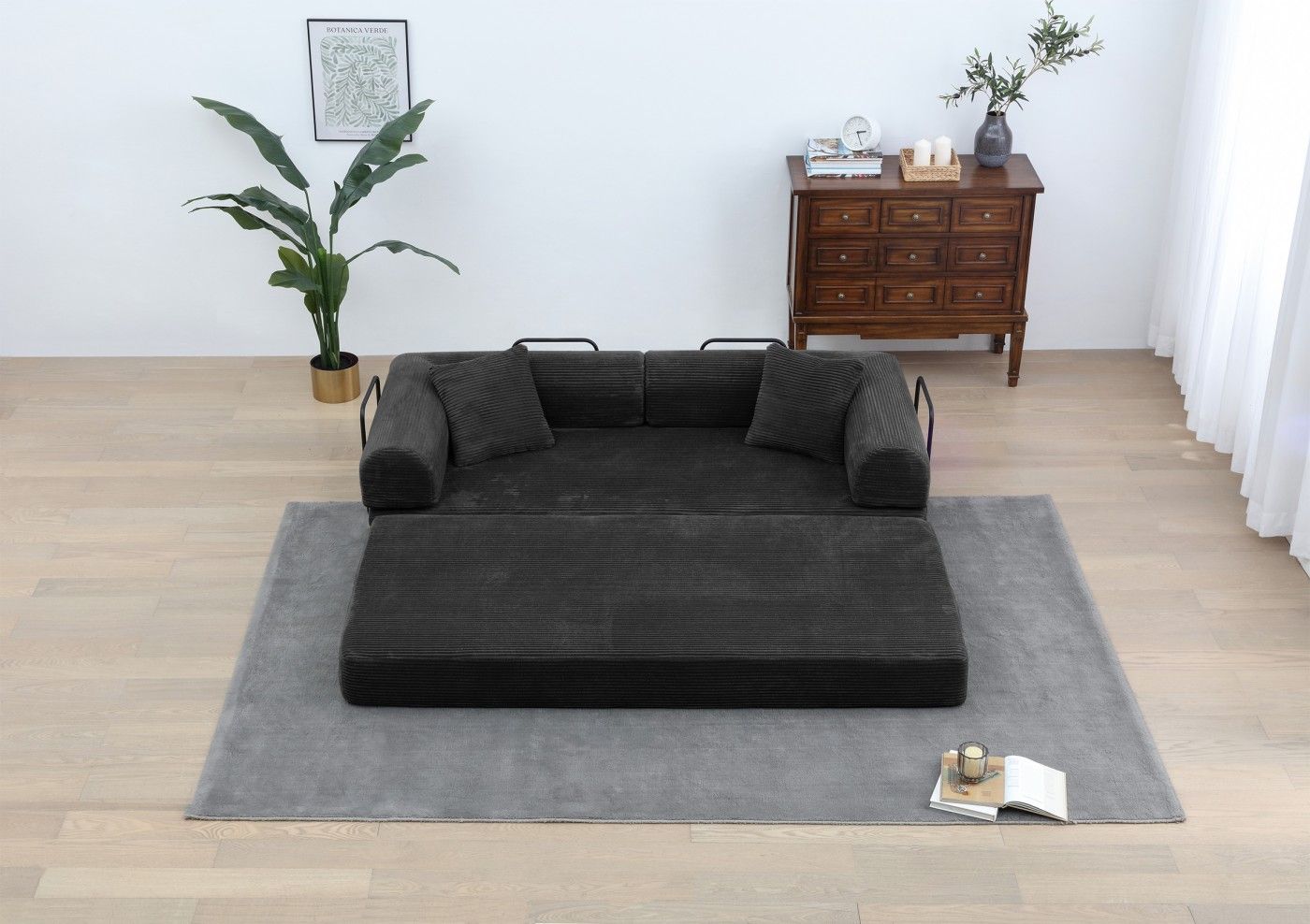 77.9'' Convertible Folding Sofa Bed – 4-in-1 Modular Floor Couch, Corduroy Small Cloud Couch, Compressed Foldable Sleeper Sofa, King Size Futon for Bedroom, Guest Room (Pink) - Renee Lane Company