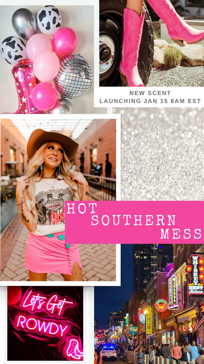 Hot Southern Mess branded collage featuring pink soap bars and ribbon bow details