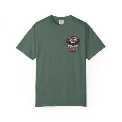 Deep green T-shirt with round eagle 250 emblem graphic on the chest