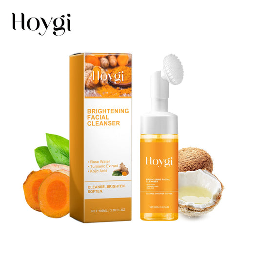 Orange and gold facial cleanser bottle with white pump and matching boxed package