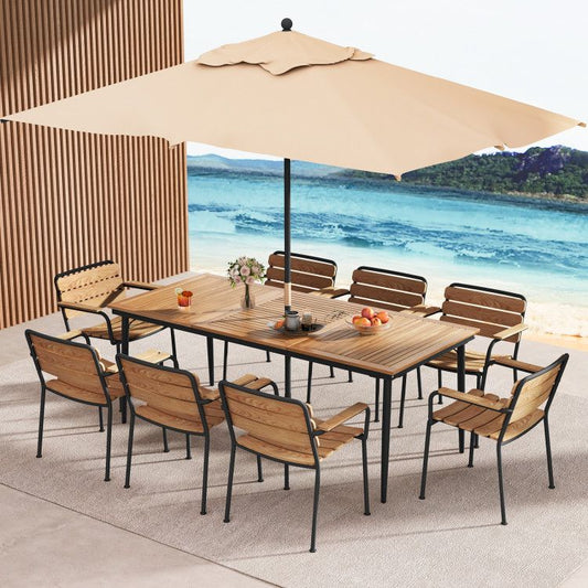79" Acacia Wood Outdoor Dining Table for 8 with 1.9" Umbrella Hole - Renee Lane Company