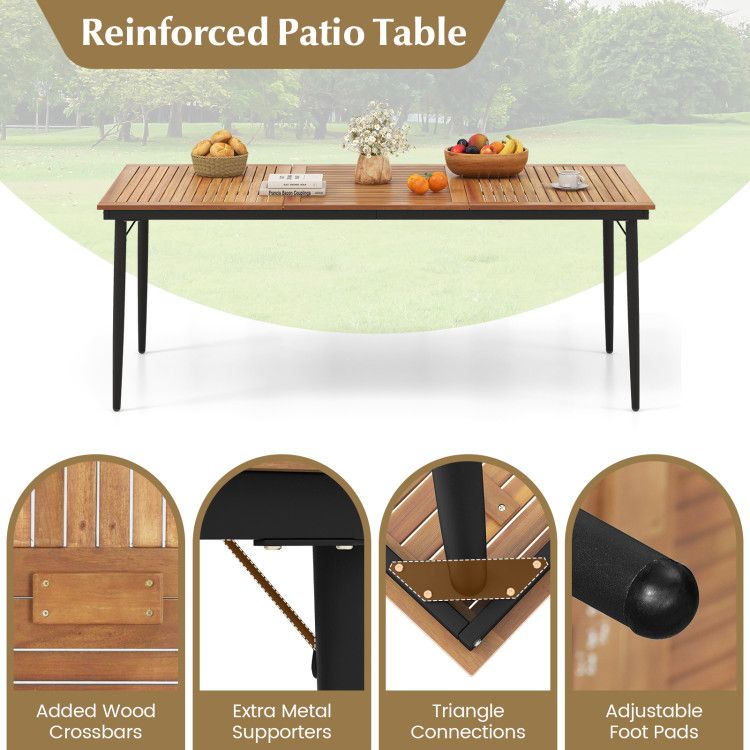79" Acacia Wood Outdoor Dining Table for 8 with 1.9" Umbrella Hole - Renee Lane Company