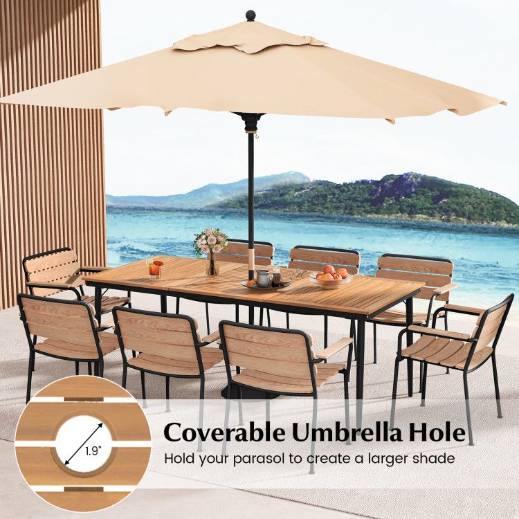 79" Acacia Wood Outdoor Dining Table for 8 with 1.9" Umbrella Hole - Renee Lane Company
