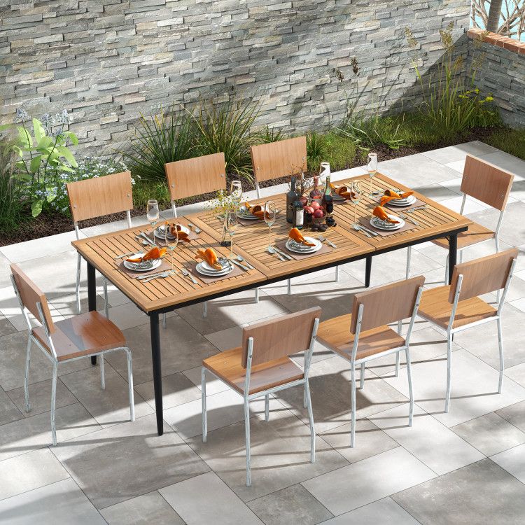 79" Acacia Wood Outdoor Dining Table for 8 with 1.9" Umbrella Hole - Renee Lane Company
