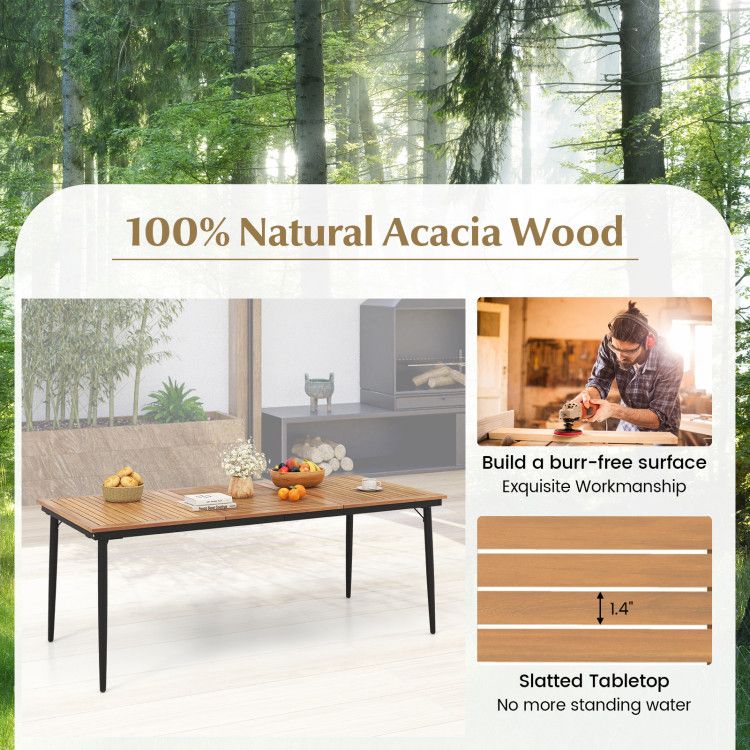 79" Acacia Wood Outdoor Dining Table for 8 with 1.9" Umbrella Hole - Renee Lane Company