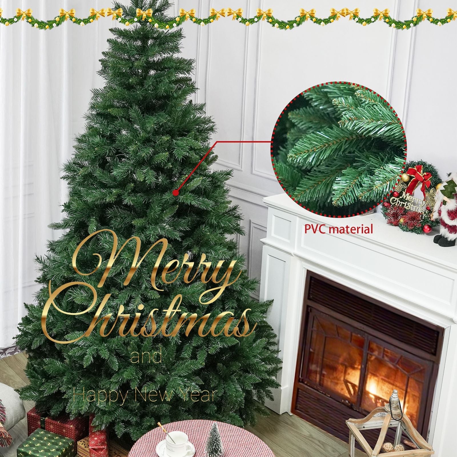 7FT Christmas Tree with 9-layer & 1398 branch tips, Premium Flame-Retardant PVC - Renee Lane Company