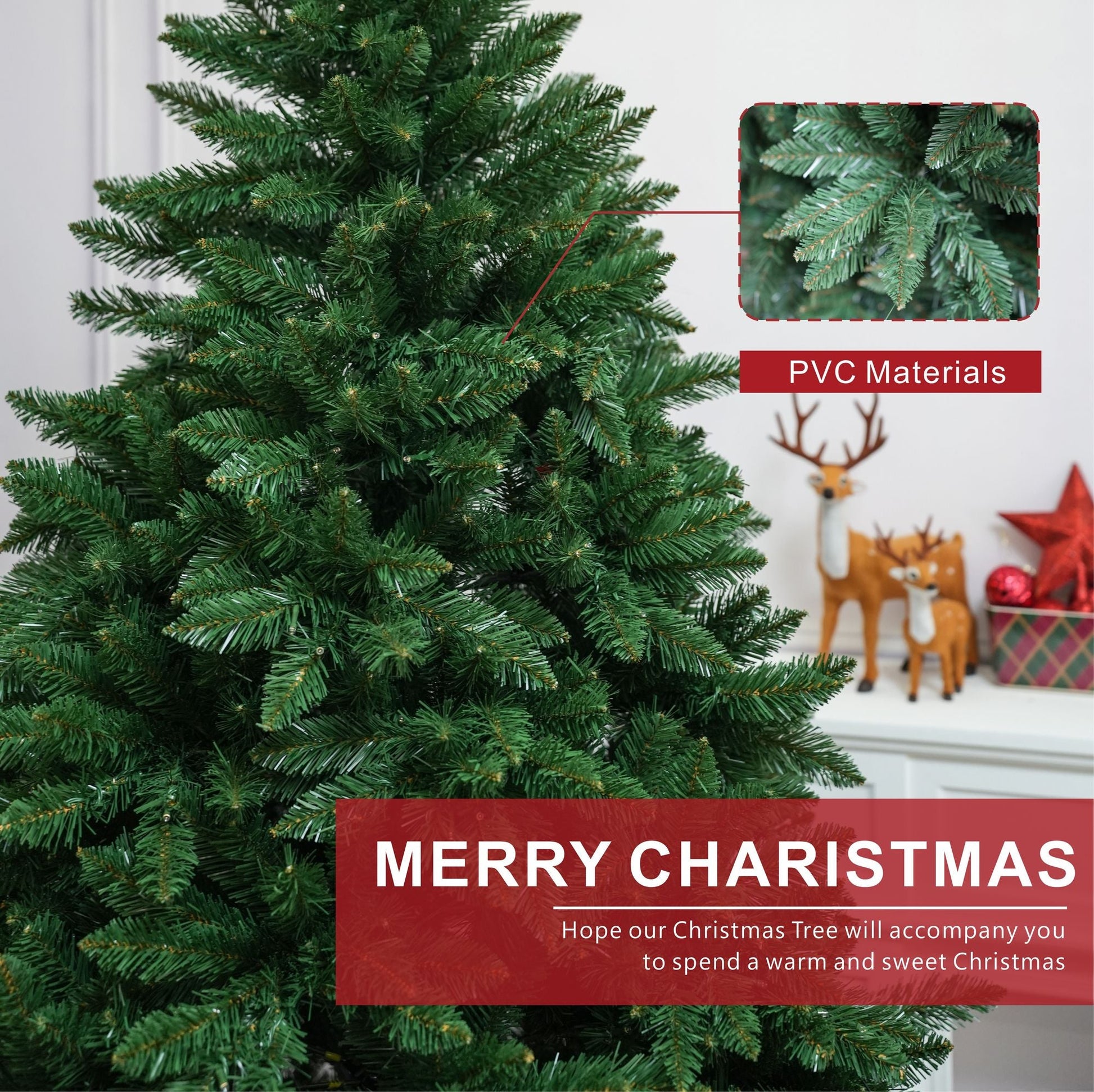 7FT Classic Christmas Tree with 1906 Branch Tips, Flame-Retardant PVC, Environmentally Friendly Artificial - Renee Lane Company