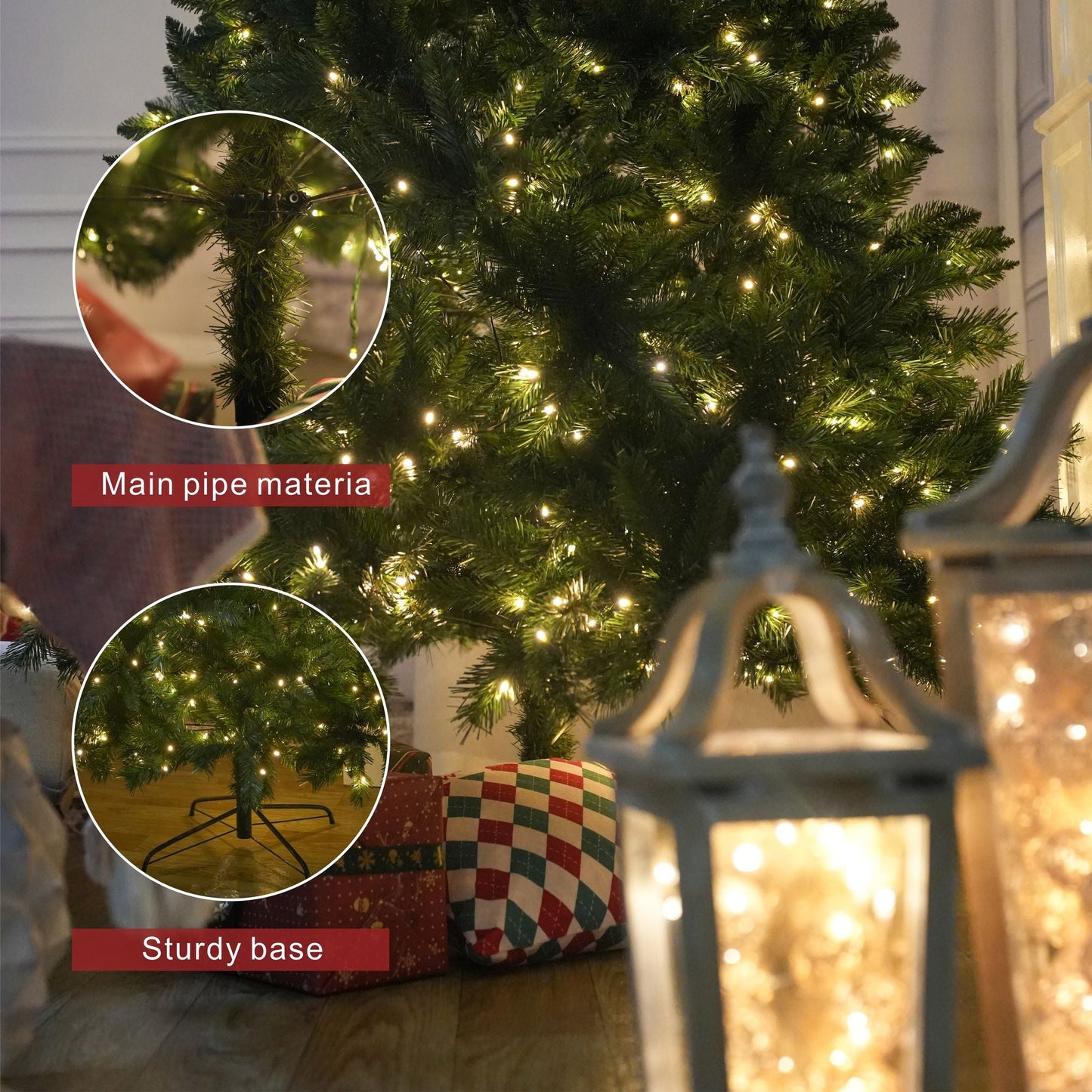 7FT Classic Style Christmas Tree with 550 Warm White LED Lights, Stable Iron Base - Renee Lane Company