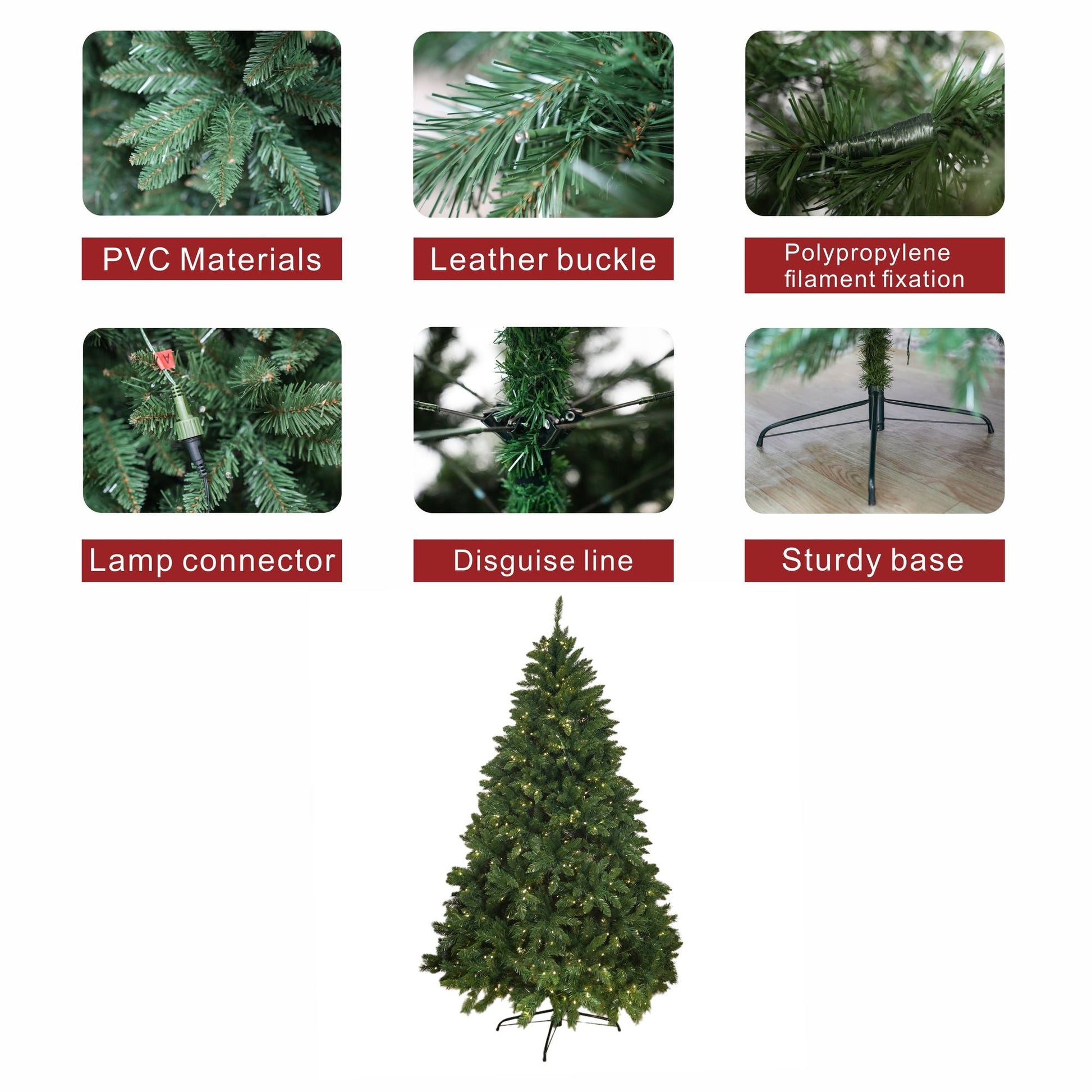 7FT Classic Style Christmas Tree with 550 Warm White LED Lights, Stable Iron Base - Renee Lane Company