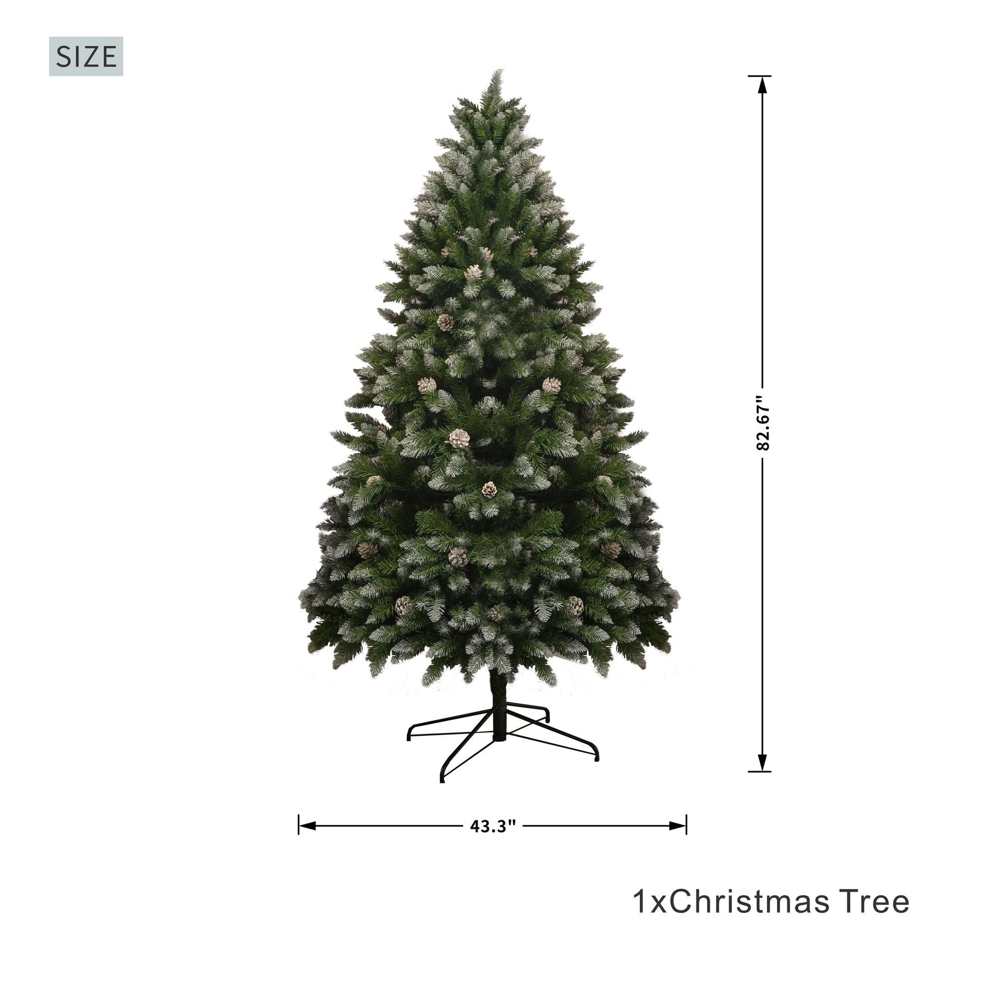 7FT PVC Christmas Tree, 1435 Snow-Covered Branches Tips with Pinecones, Environmentally Friendly Artificial - Renee Lane Company