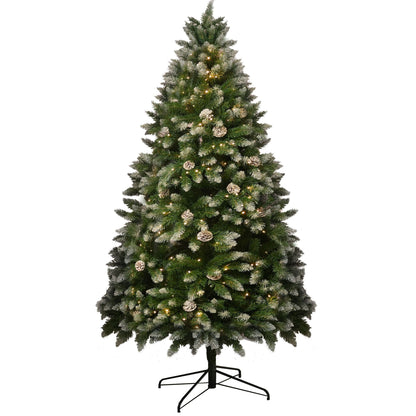 7FT Snow-Frosted Christmas Tree with Pine Cones and 500 Warm White LED Lights - Renee Lane Company
