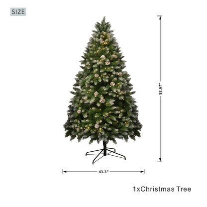 7FT Snow-Frosted Christmas Tree with Pine Cones and 500 Warm White LED Lights - Renee Lane Company