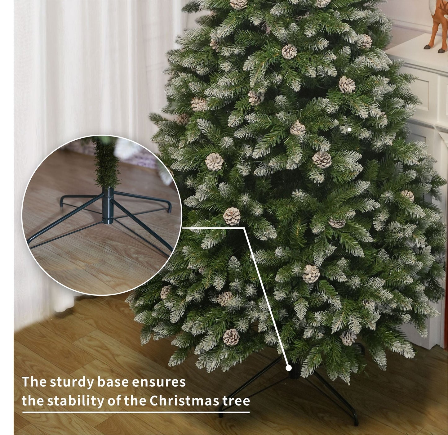 7FT Snow-Frosted Christmas Tree with Pine Cones and 500 Warm White LED Lights - Renee Lane Company