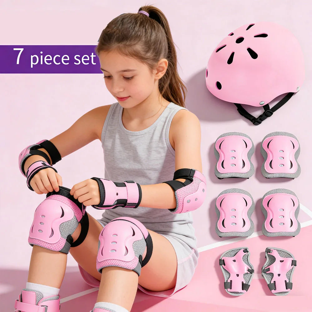 7Pcs/Set Kids Age with Wrist Guard and Knee Pads Elbow Pads Adjustable Protective Gear for Toddler Skating Cycling Scooter - Renee Lane Company