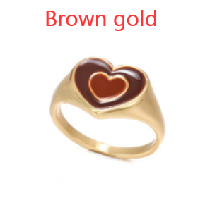 Heart ring with brown enamel heart on gold-tone band