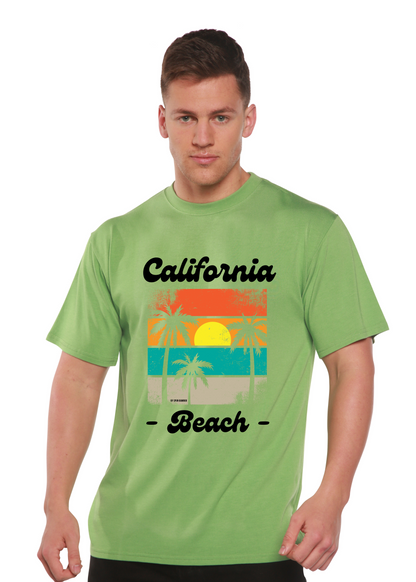 Unisex short-sleeve graphic T-shirt, green with California Beach front print