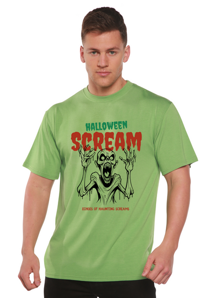 Men's green Halloween graphic T-shirt with screaming monster front print