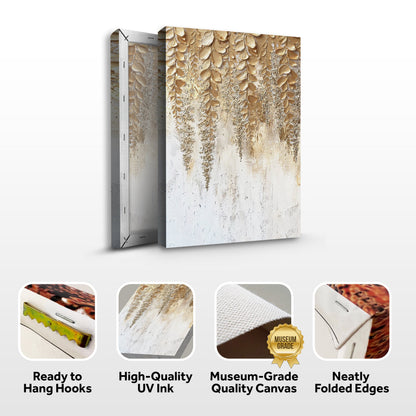Folded-edge view of gold wisteria textured wall art canvas with ready-to-hang hang hooks.