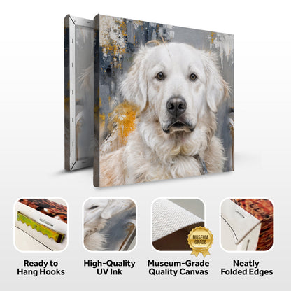 Canvas print mockup with layered edges and quality feature icons