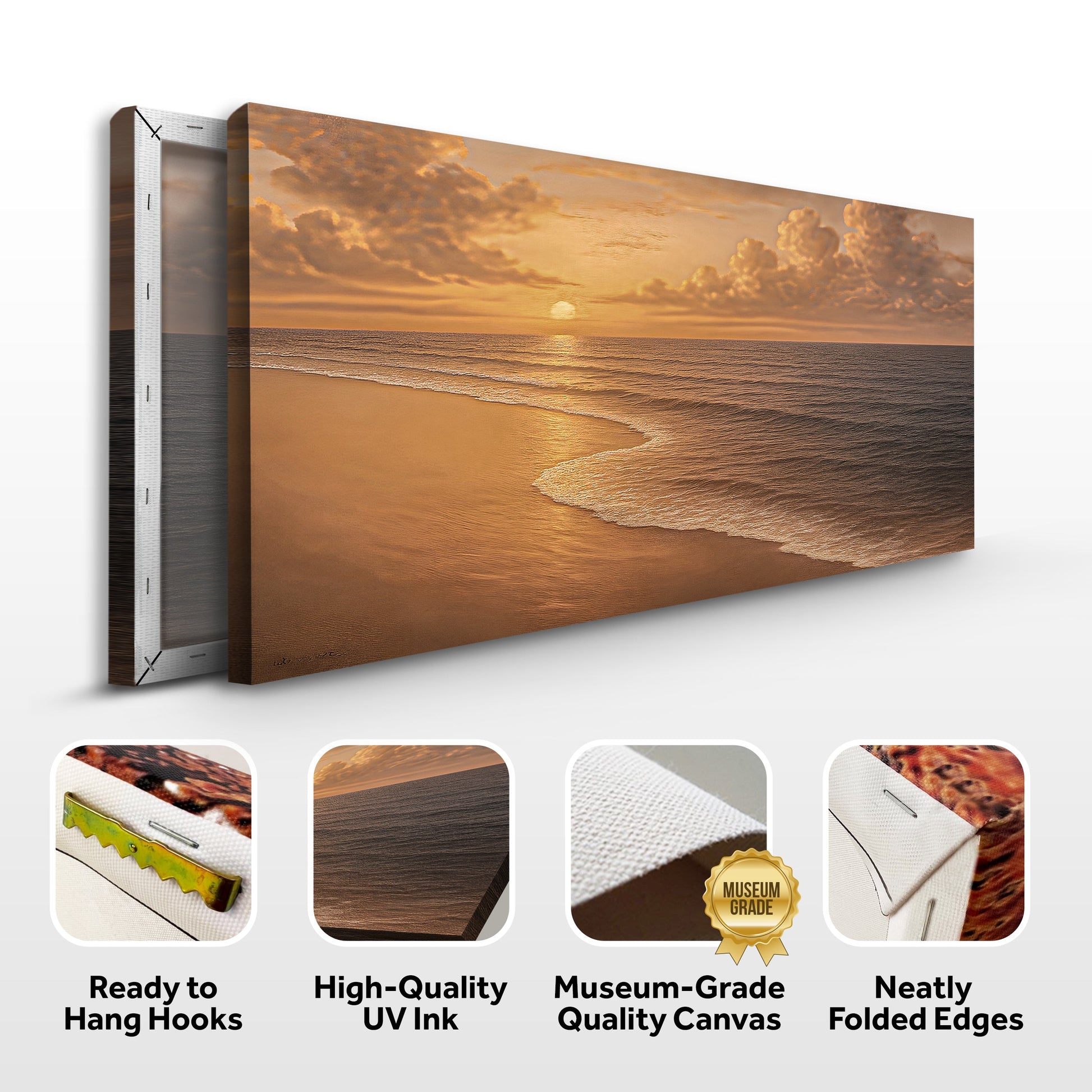 Coastal beach wall art canvas print with side frame and stretched corners