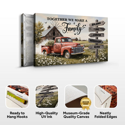Personalized canvas wall art shown in a folded package with ready-to-hang hooks icons