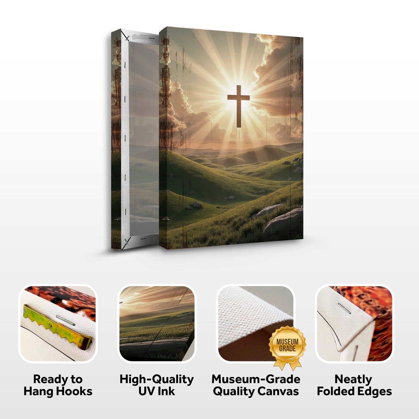 Amazing Grace wall sign canvas packaging with icons for quality and UV ink
