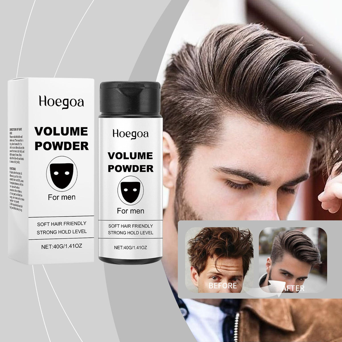 Hoegoa volumizing styling powder bottle and white Volume Powder box set