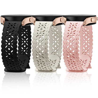 Lace Floral Bands Compatible with Samsung Galaxy Watch 6 Band/Galaxy Watch 5 Band/Galaxy Watch 4 Band/Watch 5 Pro/Watch 4 6 Classic/Watch 3/Active 2 20mm Soft Silicone Hollow-out Sport Strap Women