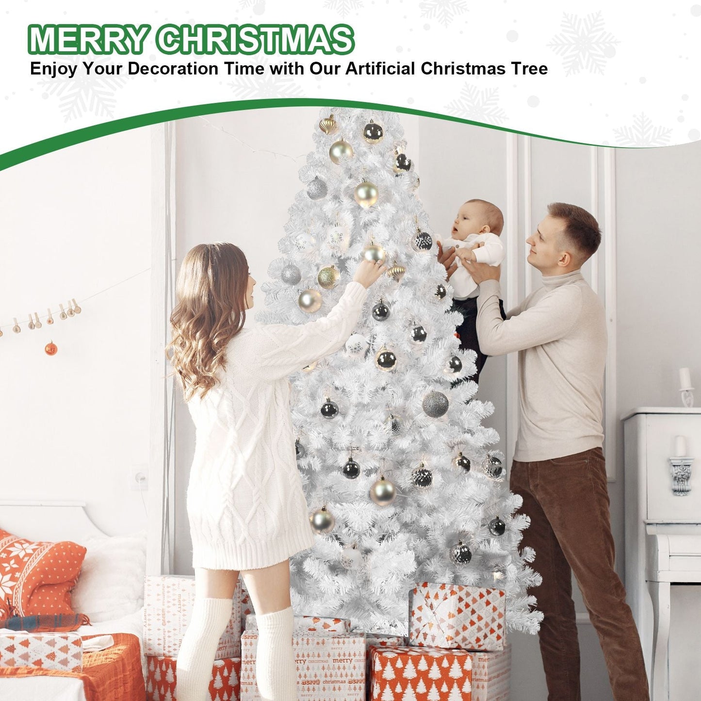 7ft PVC White Christmas Tree ,Environmentally Friendly Fireproof Artificial Christmas Tree - Renee Lane Company