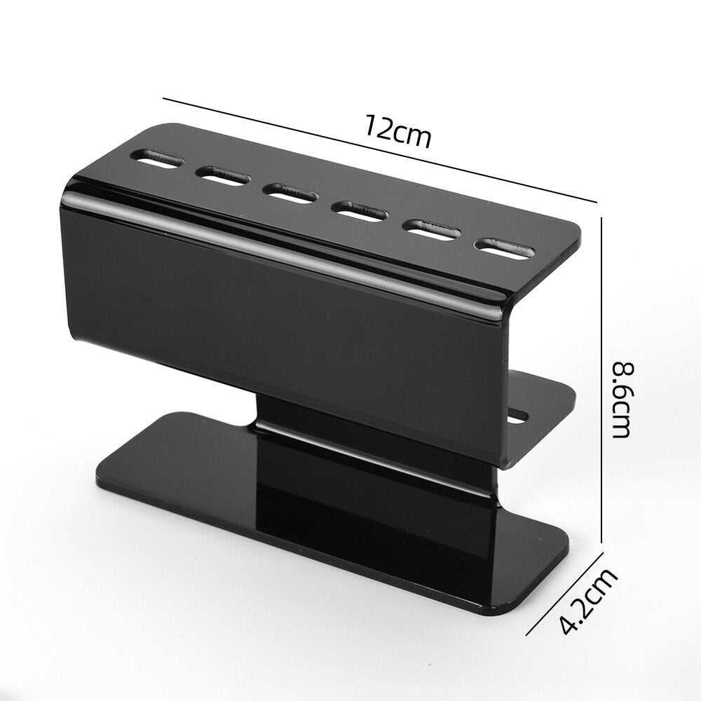 Black acrylic eyelash tweezer holder, two-tier design with top slot holes