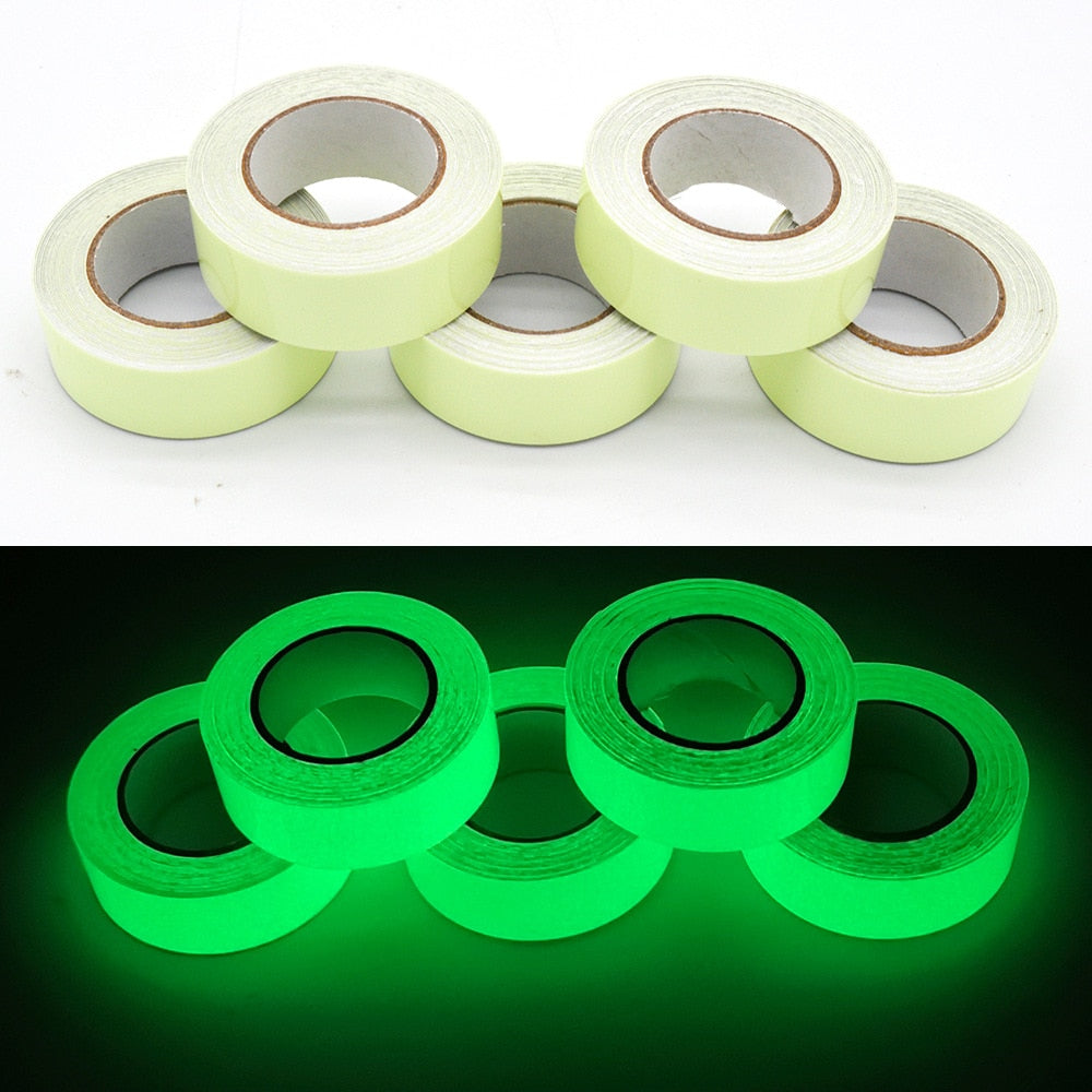 Glow-in-the-dark sticker tape roll set in green with bright glowing loops