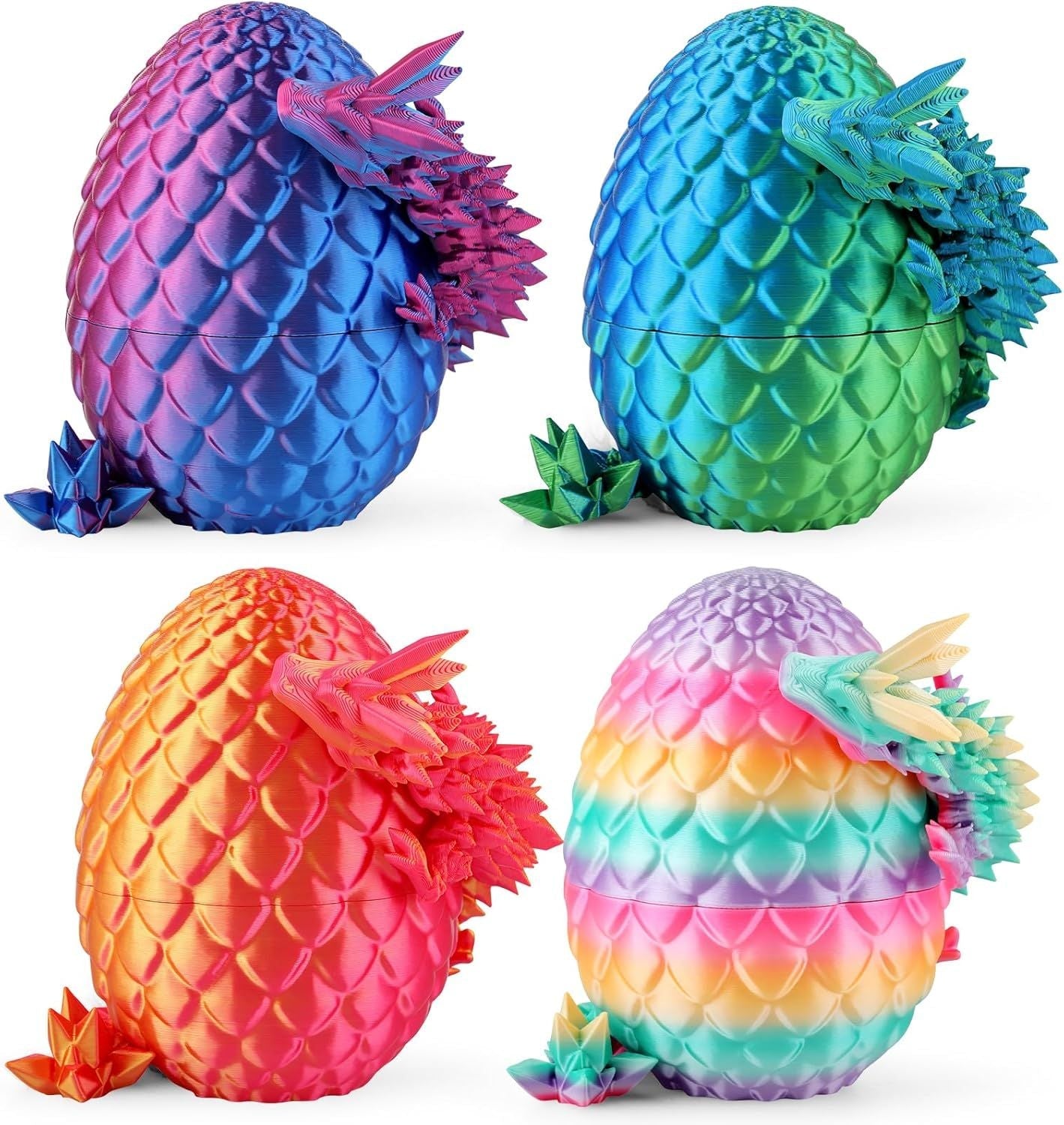 8" 3D Printed Dragon Eggs, Mystery Crystal Dragon Egg for Easter Basket Stuffers, Unique Easter Toys & Decor, Fantasy Tabletop Decor for Kids & Collectors (4 Pack) - Renee Lane Company