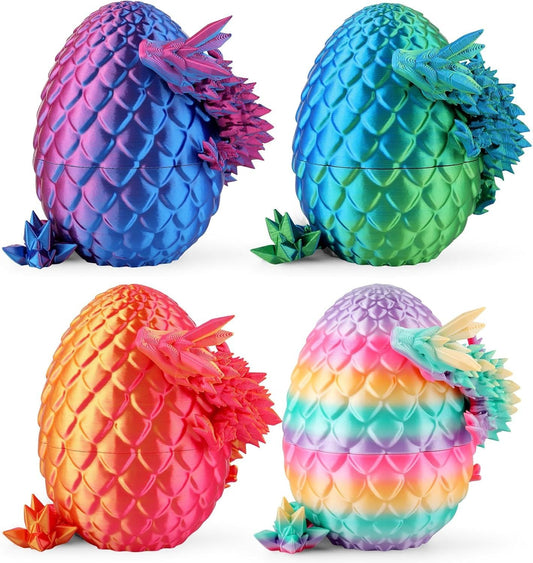 8" 3D Printed Dragon Eggs, Mystery Crystal Dragon Egg for Easter Basket Stuffers, Unique Easter Toys & Decor, Fantasy Tabletop Decor for Kids & Collectors (4 Pack) - Renee Lane Company