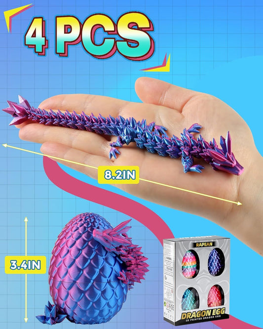 8" 3D Printed Dragon Eggs, Mystery Crystal Dragon Egg for Easter Basket Stuffers, Unique Easter Toys & Decor, Fantasy Tabletop Decor for Kids & Collectors (4 Pack) - Renee Lane Company