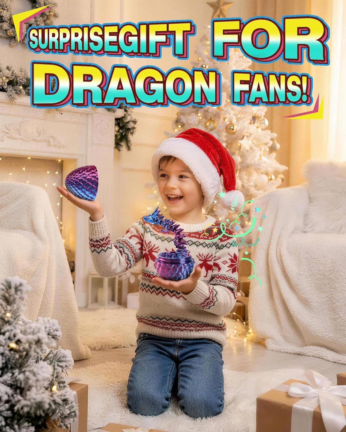 8" 3D Printed Dragon Eggs, Mystery Crystal Dragon Egg for Easter Basket Stuffers, Unique Easter Toys & Decor, Fantasy Tabletop Decor for Kids & Collectors (4 Pack) - Renee Lane Company