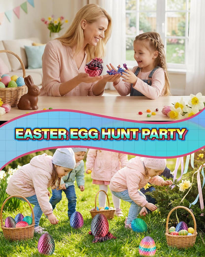 8" 3D Printed Dragon Eggs, Mystery Crystal Dragon Egg for Easter Basket Stuffers, Unique Easter Toys & Decor, Fantasy Tabletop Decor for Kids & Collectors (4 Pack) - Renee Lane Company