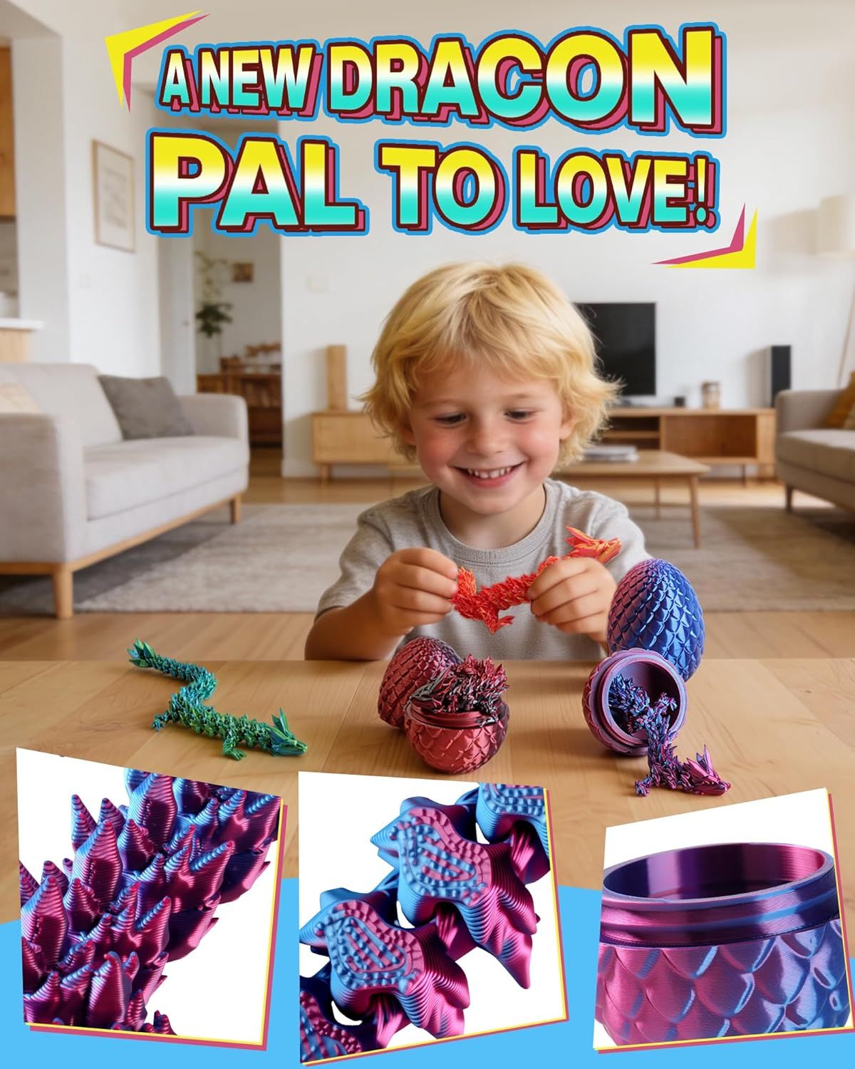 8" 3D Printed Dragon Eggs, Mystery Crystal Dragon Egg for Easter Basket Stuffers, Unique Easter Toys & Decor, Fantasy Tabletop Decor for Kids & Collectors (4 Pack) - Renee Lane Company