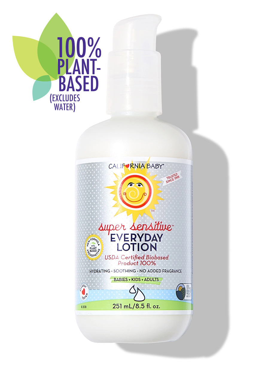 Fragrance-free everyday lotion bottle with pump, white container and gray patterned label