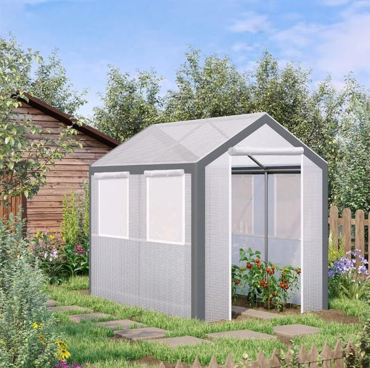 8' L x 6' W x 7' H Outdoor Walk-In Tunnel Greenhouse with Roll-up Windows;  2 Zippered Doors;  & Weather Cover - Renee Lane Company