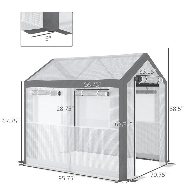 8' L x 6' W x 7' H Outdoor Walk-In Tunnel Greenhouse with Roll-up Windows;  2 Zippered Doors;  & Weather Cover - Renee Lane Company