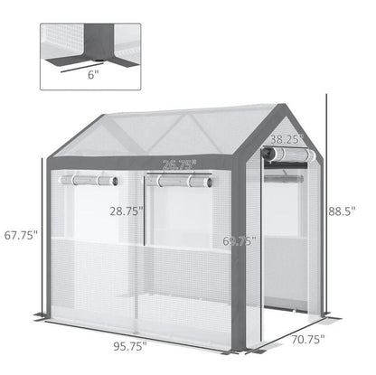 8' L x 6' W x 7' H Outdoor Walk-In Tunnel Greenhouse with Roll-up Windows;  2 Zippered Doors;  & Weather Cover - Renee Lane Company