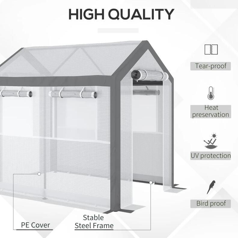 8' L x 6' W x 7' H Outdoor Walk-In Tunnel Greenhouse with Roll-up Windows;  2 Zippered Doors;  & Weather Cover - Renee Lane Company