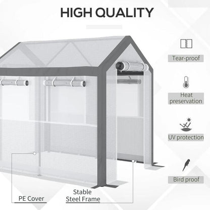 8' L x 6' W x 7' H Outdoor Walk-In Tunnel Greenhouse with Roll-up Windows;  2 Zippered Doors;  & Weather Cover - Renee Lane Company