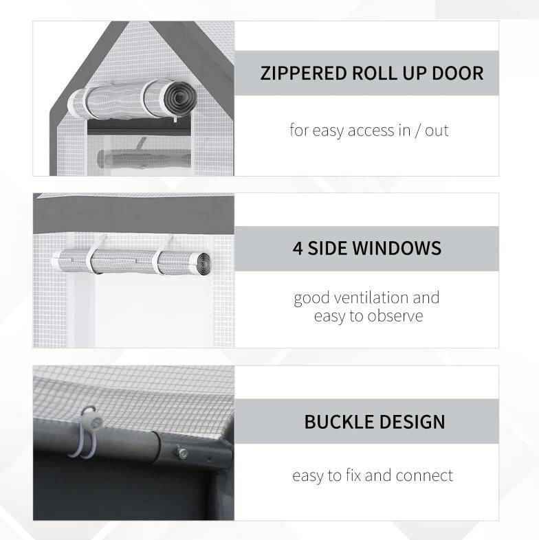 8' L x 6' W x 7' H Outdoor Walk-In Tunnel Greenhouse with Roll-up Windows;  2 Zippered Doors;  & Weather Cover - Renee Lane Company